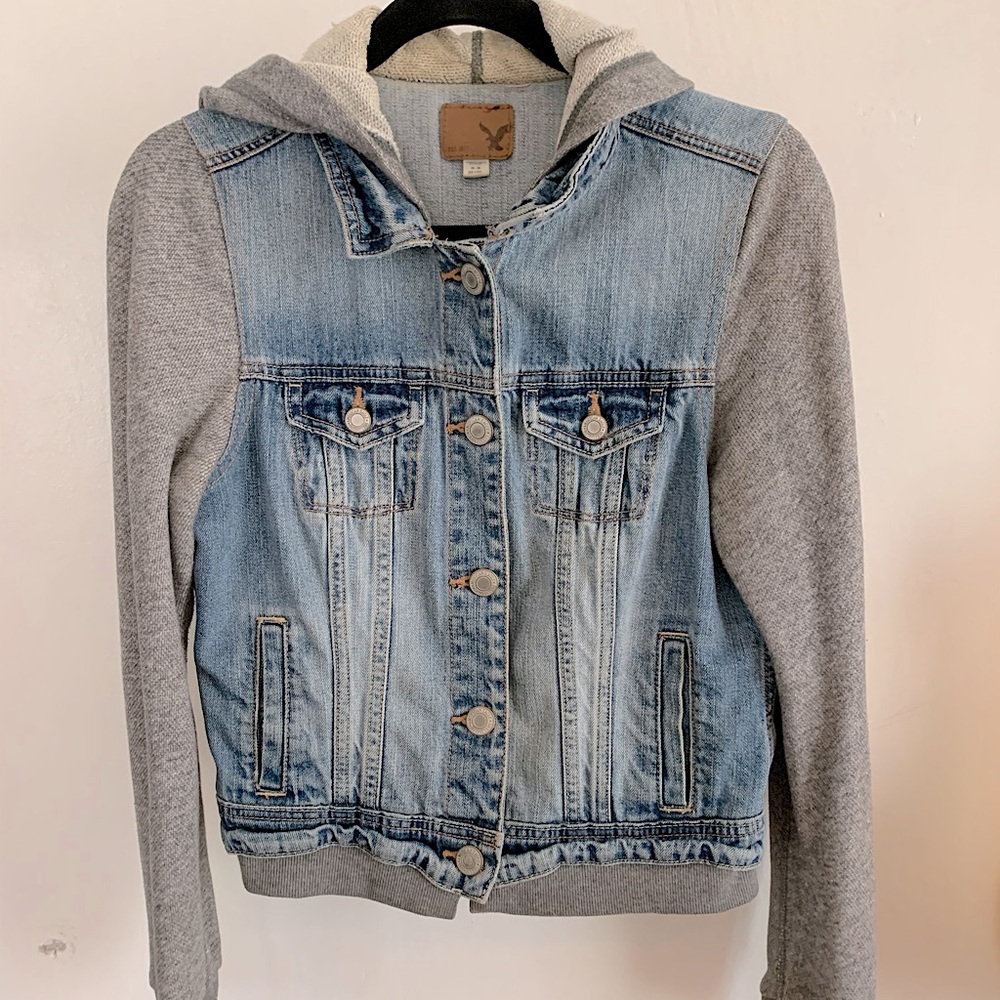 WOMENS HOODED DENIM / GRAY HOODIE COMBO
